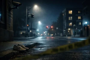 Cinematic night street scene representing lauren spierer case explained witness silence in Bloomington